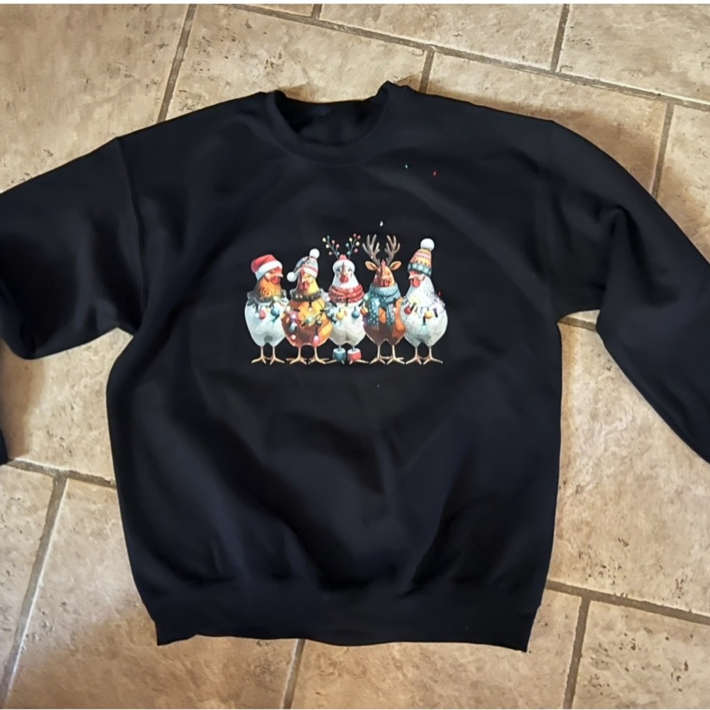 Black festive chicken sweatshirt
